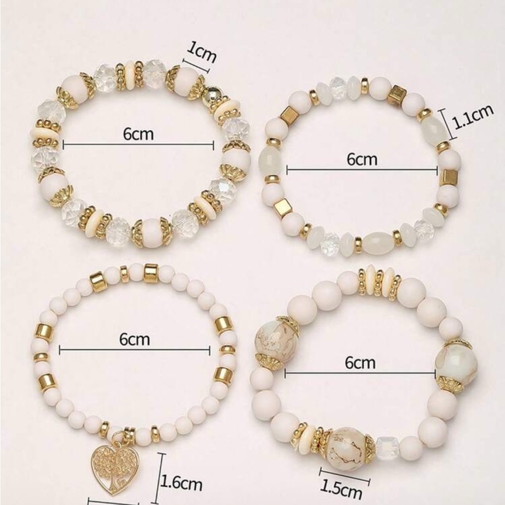 Elegant Gold and White Beaded Bracelet Set - Picture 4 of 5